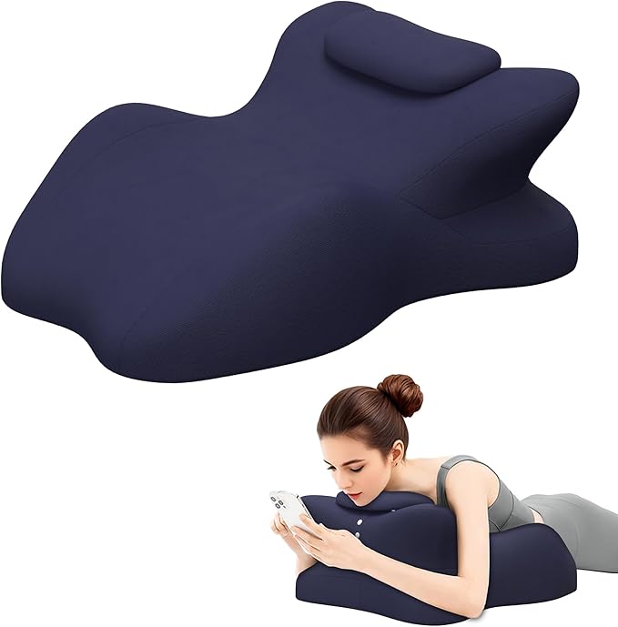Memory Foam Ergonomic Wedge Pillow, Prone Pillow for Sleeping, Reading Pillow for Bed, Ergonomic Support for Back Pain, Acid Reflux & Sitting Up, Ideal for Massage, with Removable Cover