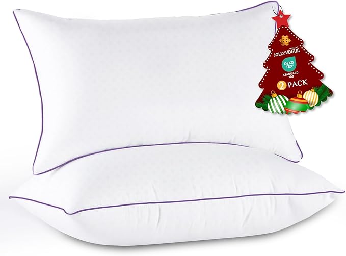 JOLLYVOGUE Bed Pillows Standard/Full Size Set of 2, Washable Supportive Bed Pillows with Super Soft Down Alternative Fill, Luxury Fluffy Hotel Quality for Side, Back, and Stomach Sleepers