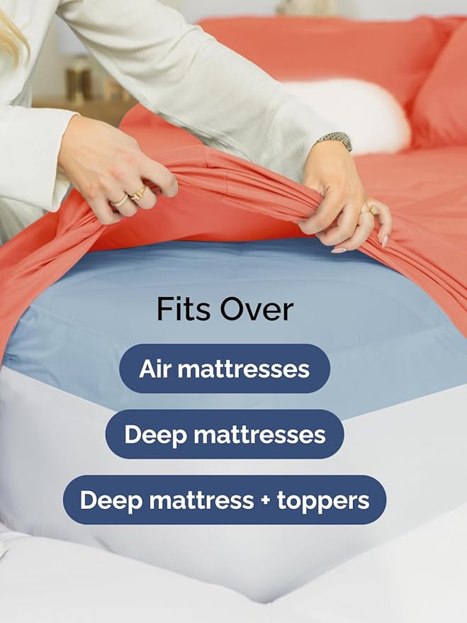 Extra Deep Split King Sheet Set - 7 Piece Breathable & Cooling Sheets - Hotel Luxury Bed Sheets Set - Easy & Secure Fit - Soft, Wrinkle Free & Comfy Sheets Set - Coral Sheet Set w/Extra Deep Pockets