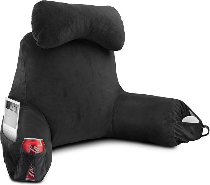 Reading Pillow for Sitting in Bed Adult, Reading Pillow with Shredded Memory Foam (Black, Extra Large 25" H)