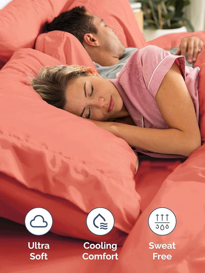 Extra Deep Split King Sheet Set - 7 Piece Breathable & Cooling Sheets - Hotel Luxury Bed Sheets Set - Easy & Secure Fit - Soft, Wrinkle Free & Comfy Sheets Set - Coral Sheet Set w/Extra Deep Pockets