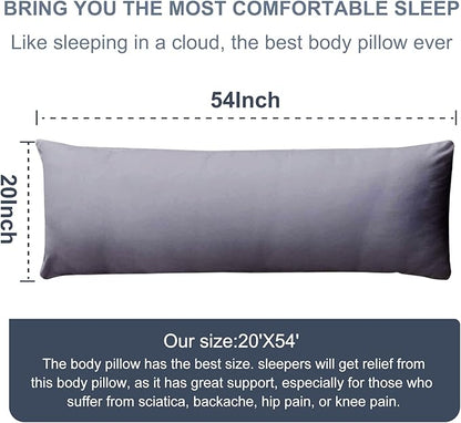DOWNCOOL Large Body Pillow Insert- Breathable Full Body Pillow for Side Sleeper - Soft Long Bed Pillow for Adults - 20 x 54 inch (Grey)