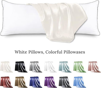 HUXMEYSON Body Pillow with Satin Pillowcase, Body Pillow for Adults, Removable Cover, Beige (20"x54")