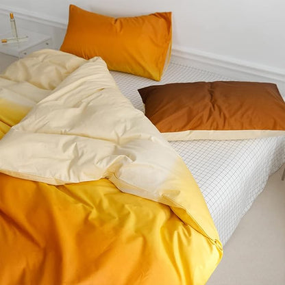 Wellboo Orange Yellow Gradient Comforter Sets Queen Solid Yellow and Orange Bedding Comforters Cotton Women Girls Modern Orange Brown Gradient Soft Quilts Farmhouse Abstract Art Orange Blanket Warm