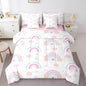 Feelyou Cute Rainbow 7 Piece Bedding Set Pink Blue Comforter Set with Sheets for Kids Boys Girls Star Print Bed in a Bag Cartoon Cute Bed Set Soft Lightweight