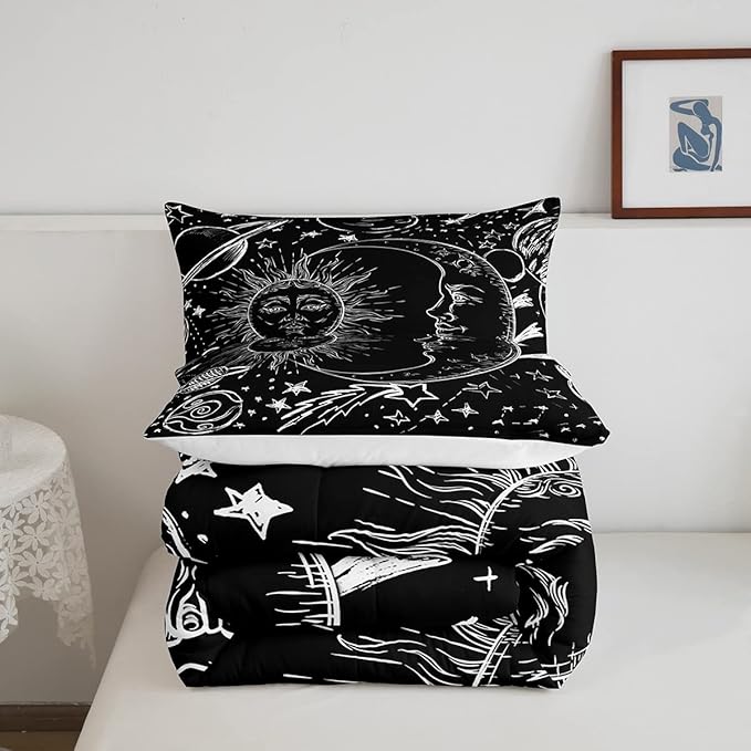 Feelyou Sun and Moon Bedding Set Queen Size Bohemian Style Comforter Set for Kids Boys Girls Galaxy Comforter Cosmic Celestial Quilt Set 1 Comforter Set with 2 Pillowcases