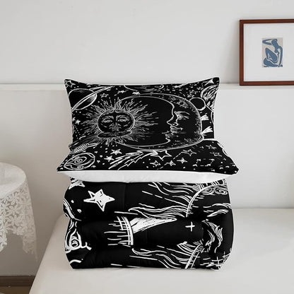 Feelyou Sun Moon Bedding Set King Size Bohemian Comforter Set for Kids Boys Girls Galaxy Comforter Cosmic Celestial Quilt 1 Comforter Set with 2 Pillowcases