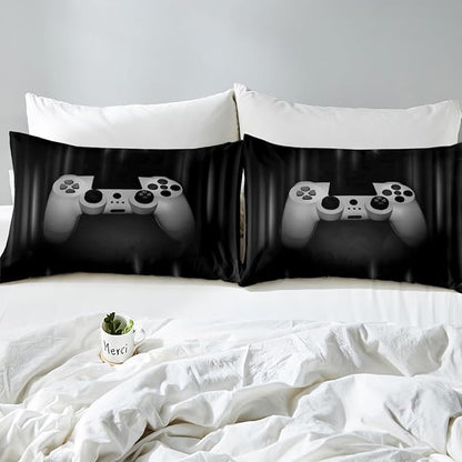 Feelyou Boys Gamer Comforter Set Twin Size Bedding Set for Kids Gaming Comforter Gray Black Video Games Gamepad Room Decor for Teens Child Super Soft Geometric Duvet Quilted Son Grandson Gift