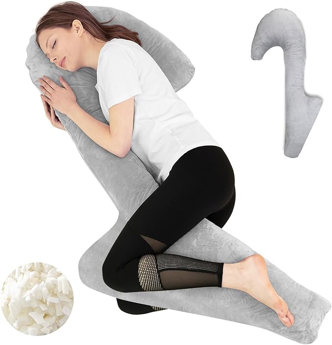 HOMCA Body Pillows for Adults with Shredded Memory Foam, 65 inches Long Side Sleeper Pillow Full Body Pregnancy Pillows for Sleeping with Washable Pillowcase for Back, Hip, Knee, and Leg Relief