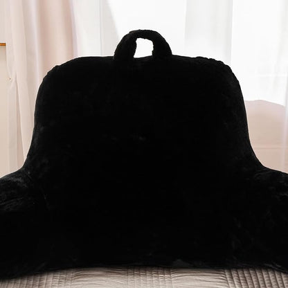 A Nice Night Faux Fur Reading Pillow Bed Wedge Large Adult Children Backrest with Arms Back Support for Sitting Up in Bed/Couch for Bedrest,Black
