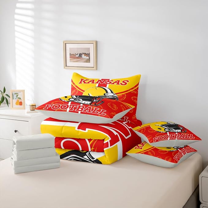 Feelyou Football Full Comforter Set with Sheets for Kids Boys Girls Ball Games 7 Pieces Bedding Set Rugby Bed in a Bag City of Footballs Room Decor Rugby Sports Soft Lightweight