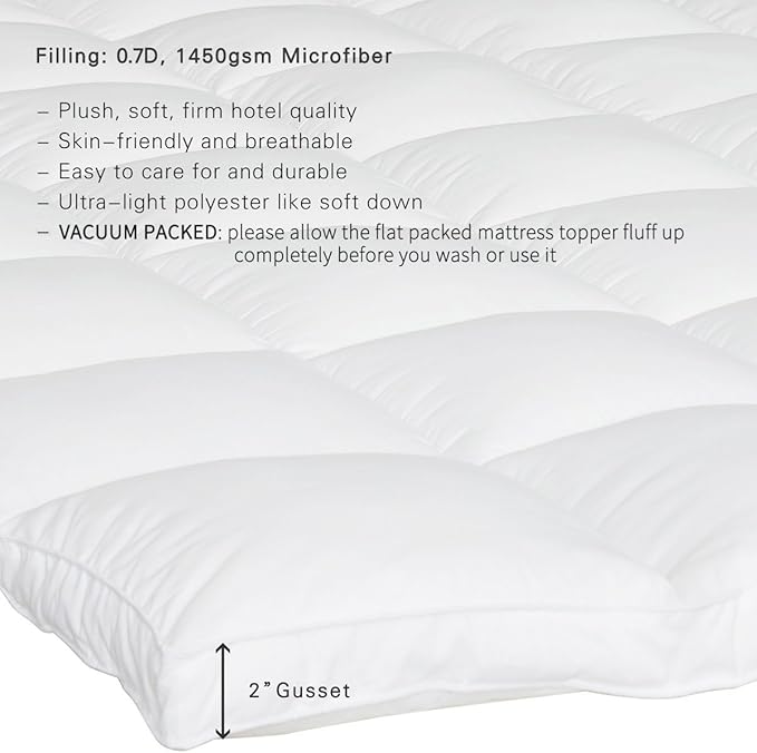 Mattress Topper Queen Size 2 inch Thick Down Alternative Quilted Mattress Cover Soft and Warm Mattress Pad for All Seasons
