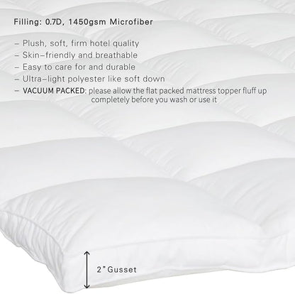 Mattress Topper Full Size 2 inch Thick Down Alternative Quilted Mattress Cover Soft and Warm Mattress Pad for All Seasons White