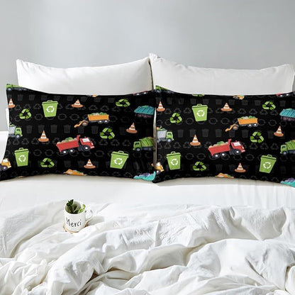 Erosebridal King Size Garbage Truck Comforter Set for Boys Girls Kids Cartoon Car Vehicles Bedding Comforter Sets Trash Can Waste Management Vehicle Duvet Set Refuse Classification Quilt 3 Piece