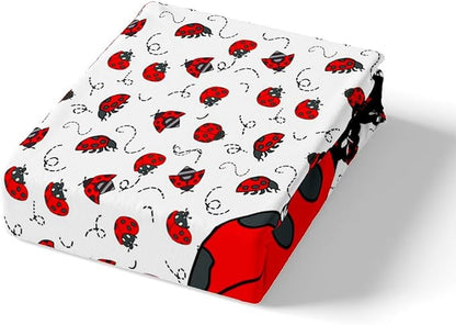 Castle Fairy Cute Ladybugs Duvet Cover Set Queen Size,Red Black Entomology Dots Bedding 3pcs for Kids Girls Women Room Decor,Cartoon Animals Comforter Vivid Natural Quilt Cover,2 Pillowcases