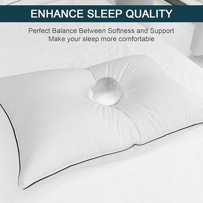 Luxury Down Fiber Pillows Standard Size Set of 2, Bed Pillows for Sleeping, Pillow for Back, Stomach or Side Sleepers, Soft and Support - 2 Pack, Standard Size(20" x 26")
