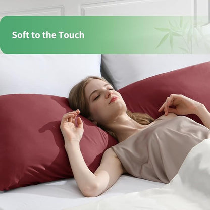 Body Pillowcase, Cooling Viscose from Bamboo Pillow Cover with Zipper Closure, Soft Moisture-Wicking for Hot Sleepers, Hair and Skin-Friendly, Burgundy, 1 Pack