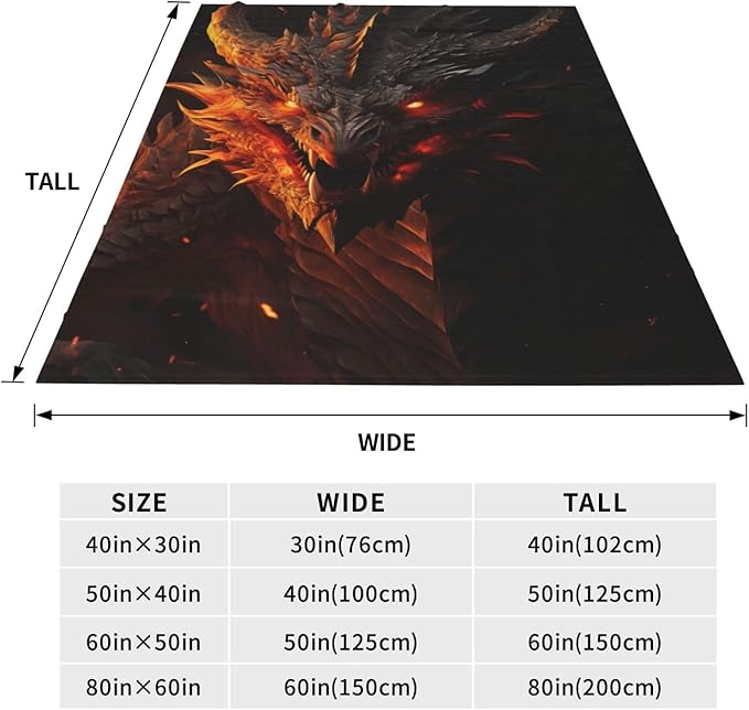 Horror Fire Dragon Blanket Gifts for Adults Boys Flannel Throw Blankets Soft Comfy Lightweight for Home Decor Couch Bed Sofa 60x50 Inches