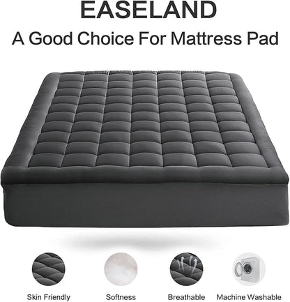EASELAND Twin Size Mattress Pad Pillow Top Mattress Cover Quilted Fitted Mattress Protector Single Cotton Top 8-21" Deep Pocket Cooling Mattress Topper (39x75 Inches, Dark Grey)