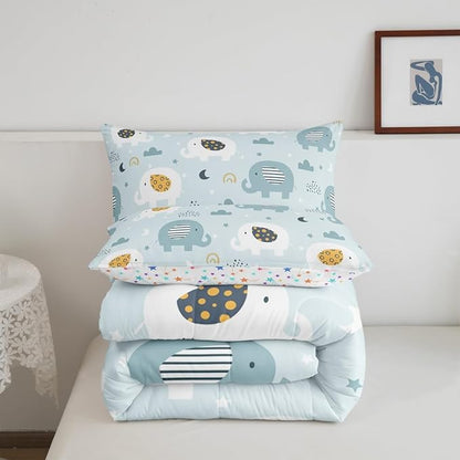Feelyou Cartoon Elephant Bedding Set for Boys Girls Twin, Kids Zoo Animal Comforter Set Rainbow Elephant Comforter Wildlife Duvet Set 2Pcs