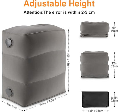 Maliton Inflatable Foot Rest Pillow for Travel,Kids Airplane Bed,Adjustable 3 Layers Height Leg Pillow of Air Travel Essentials,Car, Office, Home - Fast Inflation (Grey)
