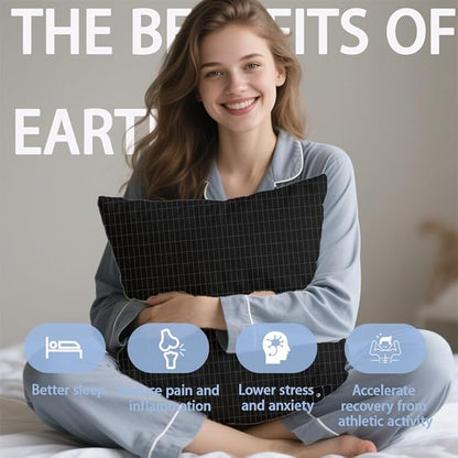 Ali King Grounding Pillowcase, 5% Conductive Silver + 95% Soft Cotton Earth Grounding Pillow Cases with Grounding Cord for Improve Sleep (Black, King (20x36inches))