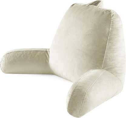 Reading Pillow for Sitting in Bed Adult, Reading Pillow with Shredded Memory Foam, Bed Pillow with Washable Cover, Back Pillow Sitting Up with Extend Arms, Beige, Large