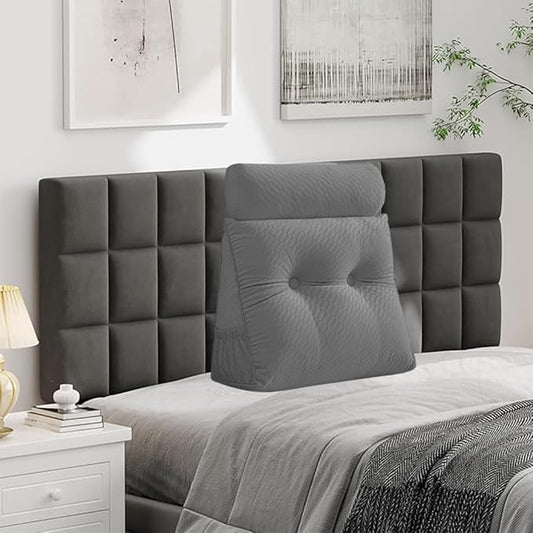 Velvet Triangular Headboard Wedge Pillow With Roll Pillow,Removable Cover Headboard Pillow Daybed Bunk Bed,Backrest Positioning Support Pillow Resting Reading Relaxing (Grey, Small(24 * 20 * 8in))