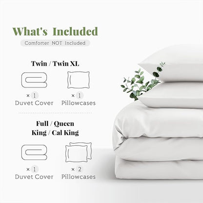Tencel Duvet Cover Set, Full/Queen Size Cooling Duvet Cover for Hot Sleepers, 100% Eucalyptus Lyocell, 3 Pieces, 1 Zipper Closure Duvet Cover (90" x 90") and 2 Pillowcases (20" x 30") - White