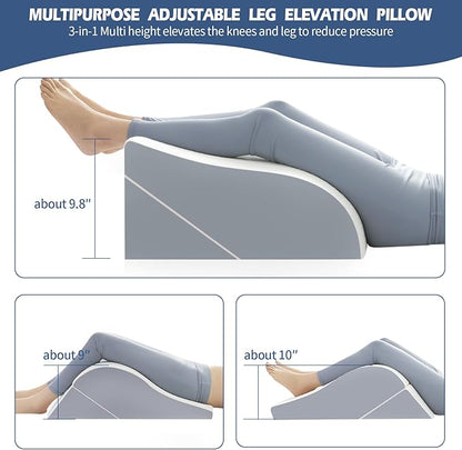 2PCS Leg Elevation Wedge Pillows for Sleeping, Leg Wedge Pillow After Knee Replacement Post Surgery, Leg Wedges for Elevation for Swelling, Circulation, Adjustable 3-in-1 Height Foam Pillow Wedge
