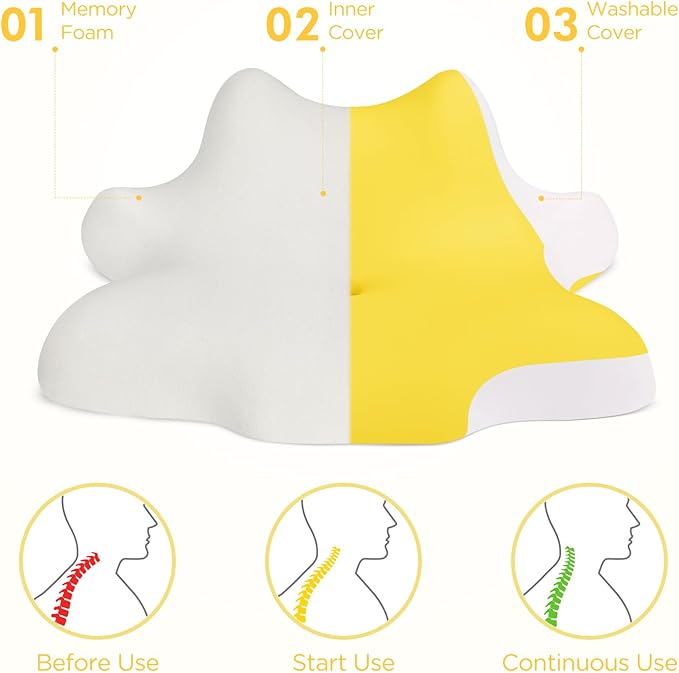 Reading Pillow for Lying, Leaning and Prone, Contour Memory Foam Pillow, Ergonomic Cervical Pillow for Neck and Shoulder Pain Relief, Bed Wedge Pillow Yellow