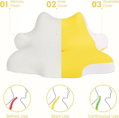 Reading Pillow for Lying, Leaning and Prone, Contour Memory Foam Pillow, Ergonomic Cervical Pillow for Neck and Shoulder Pain Relief, Bed Wedge Pillow Yellow