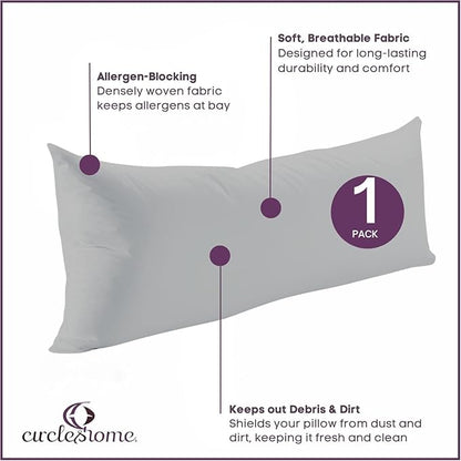 CirclesHome Pillow Protectors Single Pack Body (20 x 55) Zippered - 100% Cotton Breathable Pillowcases - Protects Pillows from Dirt, Dust and Debris (Body- Single Pack - 20x55)