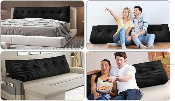 SLIGUY Large Headboard Pillow, Headboard Wedge Pillow Bed Rest Reading Pillow Bolster Triangular for Sitting in Bed-Backrest Positioning Support Long Pillow for Daybed (Twin: 40x8x20 Inches,Black)