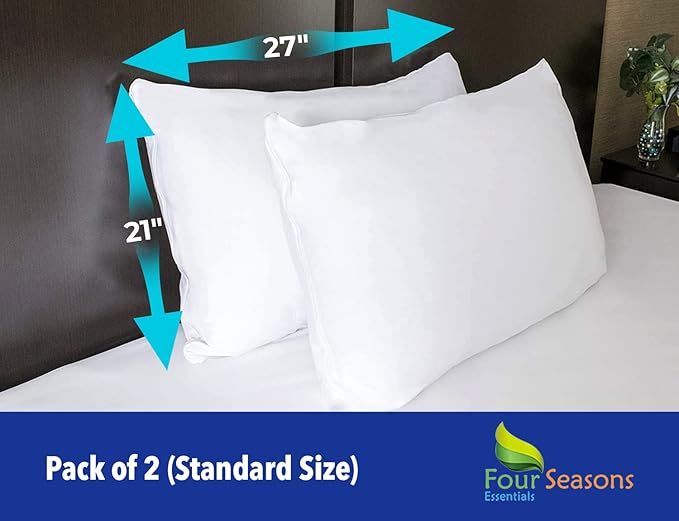 Standard Pillow Protectors (Set of 2) – Zippered Waterproof Pillow Covers Hypoallergenic Dust and Allergen Proof Pillowcase Encasement