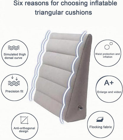 QISHENG - Inflatable Wedge Pillow, Lightweight Portable & Washable Travel Wedge Pillow for Sleeping, Reading, Camping, Back Pain Relief, Post-Surgery, Snoring and Leg Support (Grey)