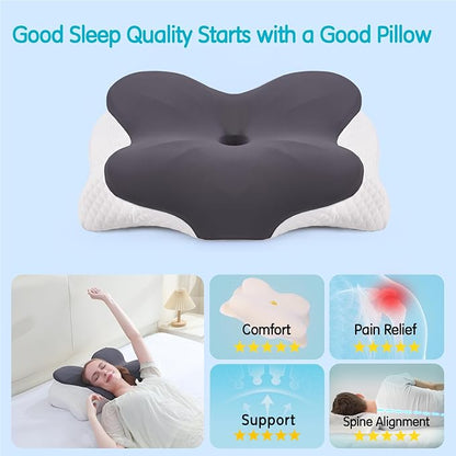 Cervical Pillow for Neck Pain Relief, Orthopedic Memory Foam Pillow with Cooling Case for Side, Back, Stomach Sleepers, Ergonomic Neck and Shoulder Support