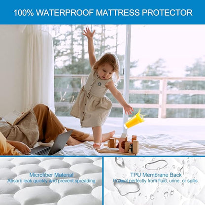 King Size Quilted Fitted Waterproof Mattress Pad, Premium Hollow Material Filling Mattress Protector, Breathable, Quiet, Cooling, Machine-Washable Mattress Cover with 21” Deep Pocket