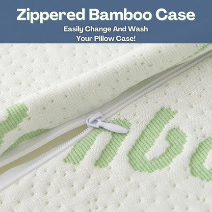 Rayon Derived from Bamboo Pillows Standard Size Set of 2 - Adjustable Shredded Memory Foam for Sleeping - Cooling & Breathable Pillowcase with Zipper - Back, Stomach, Side Sleeper 26x20 Inch