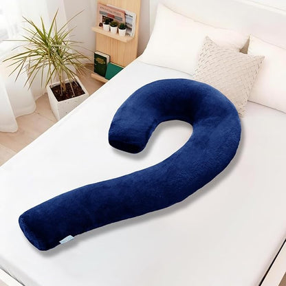 Body Pillow for Adults - Soft Long Bed Pillows Insert for Sleeping - Shredded Memory Foam and Removable Washable Cover - Swan Shaped Side Sleeper Pregnancy Pillow 49 Inch (Blue)