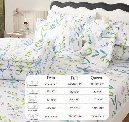 SDY 7PCS Floral Comforter Set Twin Size,Cute Flowers Printed Bedding Comforter Sets for Toddler,Girls Boys and Kids, with Comforter, Flat Sheet, Fitted Sheet and Pillowcases & Shams