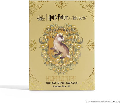 Kitsch x Harry Potter Hufflepuff Satin Pillowcase with Zipper – Double-Sided Crest Design – Better Than Silk Pillowcase – Perfect for Kids Rooms & Toddler Bed Time Pillow Case –Queen/Standard 19x26