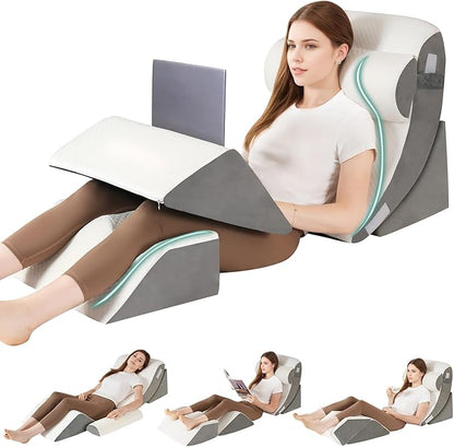 5Pcs Wedge Pillow for Sleeping, Orthopedic Bed Wedge Pillows for After Surgery, Foam Triangle Sit Up Pillow Wedge for Back, Neck, Shoulder Support, Leg Elevation, Acid Reflux, Gerd, Snoring White Grey