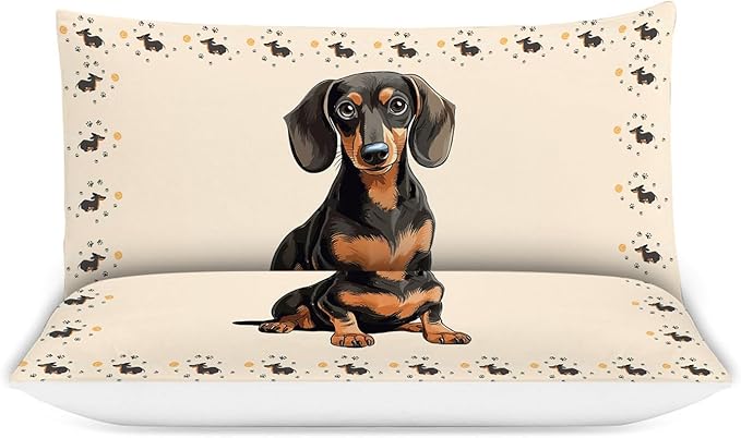 Dachshund Bedding Set Puppy Daschund Animal Theme Comforter Set Covers for Kids Girls Women Wiener Dog Duvet Cover Bedroom Decor Soft Queen Size Quilt Cover with 2 Pillowcases