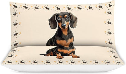 Dachshund Bedding Set Puppy Daschund Animal Theme Comforter Set Covers for Kids Girls Women Wiener Dog Duvet Cover Bedroom Decor Soft Queen Size Quilt Cover with 2 Pillowcases