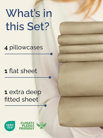 Extra Deep Full Sheet Set - 6 Piece Breathable and Cooling Sheets - Hotel Luxury Bed Sheets Set - Easy & Secure Fit - Soft, Wrinkle Free and Comfy Sheets Set - Beige Sheet Set with Extra Deep Pockets