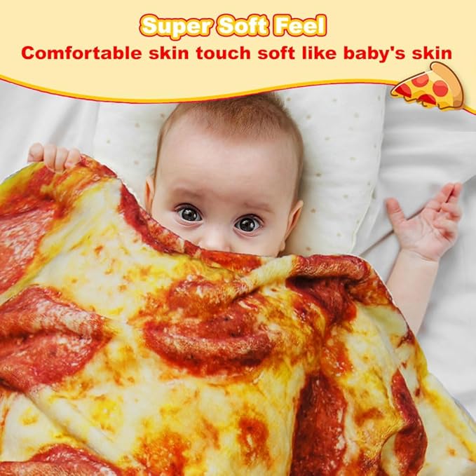 HDFK Pizza Blanket Adult Size Double Sided Red Pepperoni Realistic Food Fleece Kids Size Cheese Fluffy Throw Blankets Flannel Funny Novelty Present 71 inches Round Lightweight White Elephant Christmas