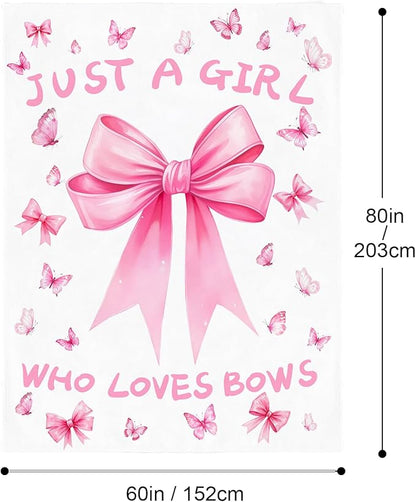 Bow Throw Blanket 60x80Inch Preppy Blanket Pink Bow Aesthetic Throw Blanket Coquette Flannel Soft Bow Plush Preppy Room Decor for Girls Women Birthday