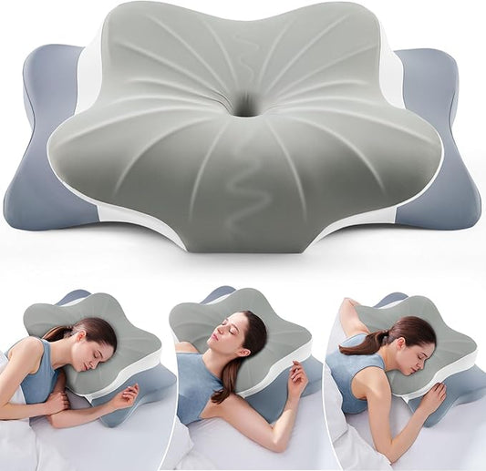 Cervical Pillow for Neck Pain Relief, Cooling Ergonomic Memory Foam Pillow with Ice Silk Pillowcase, Dual-Height Orthopedic Contour Support Pillow for Side,Back,Stomach Sleepers, CertiPUR-US Certified
