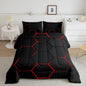 Feelyou Honeycomb Bedding Set Honeycomb Modern Hexagon Theme Comforter Set for Kids Boys Children Geometrical Comforter Ultra Soft Beehive Black Red Decor Duvet Set King Size